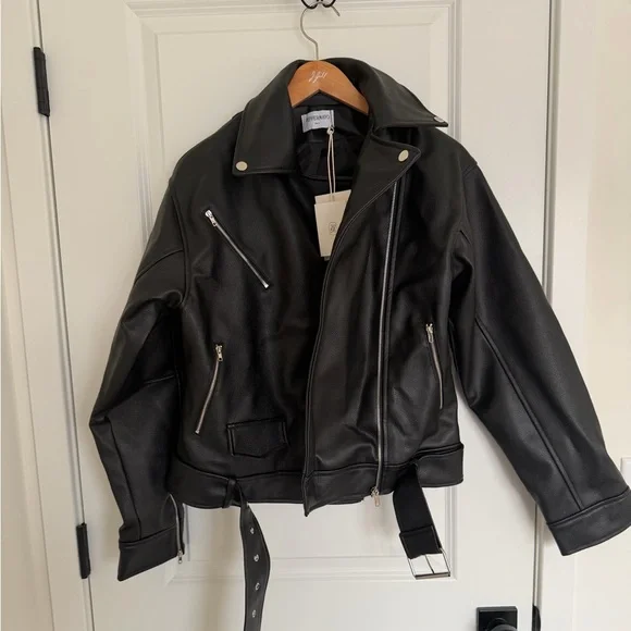 NWT Peppermayo Black Leather Biker Jacket Oversized - Picture 4 of 7